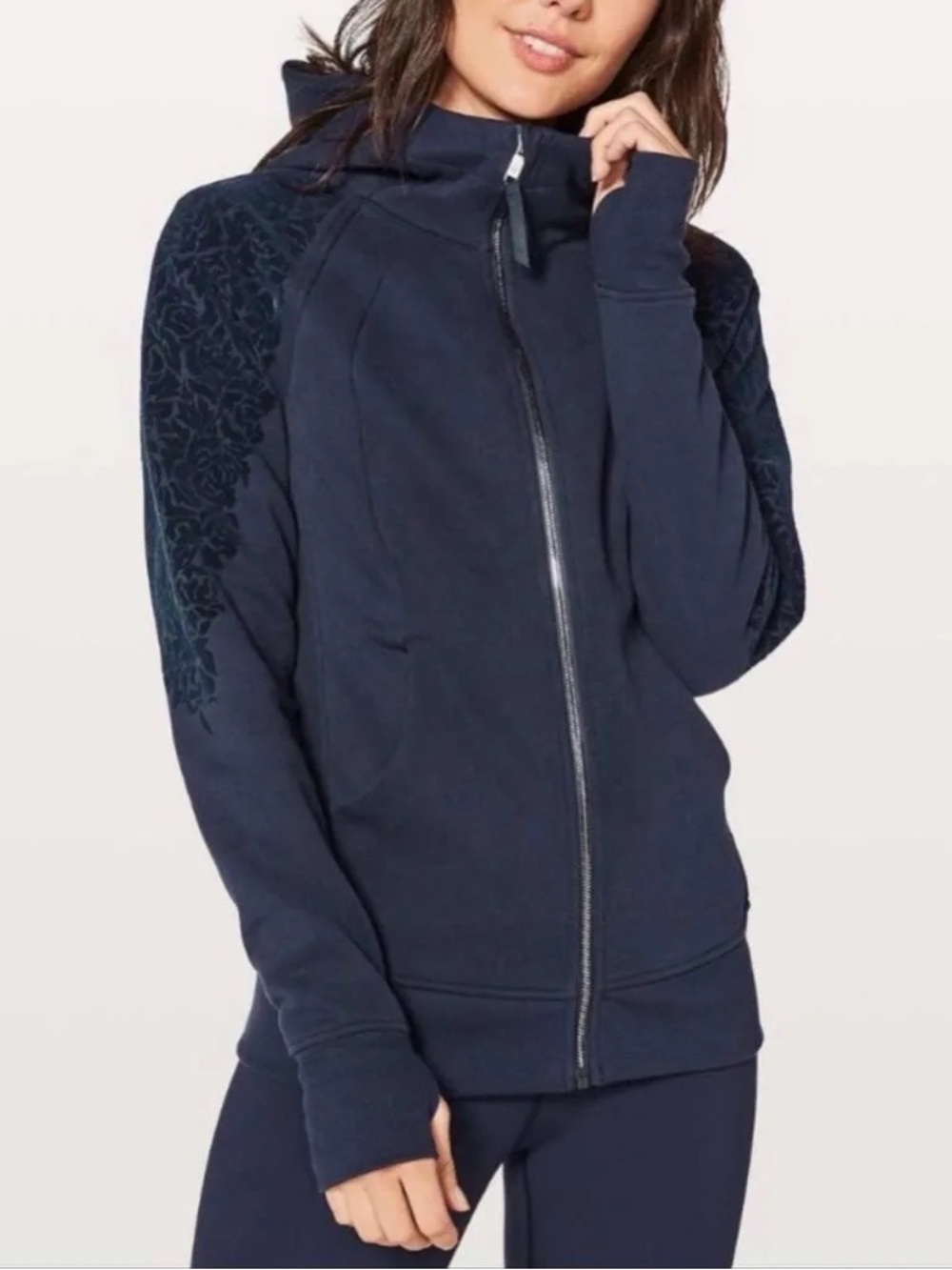 Lululemon Scuba Zipped Hoodie Light Cotton Fleece Floral Flock Sz 4